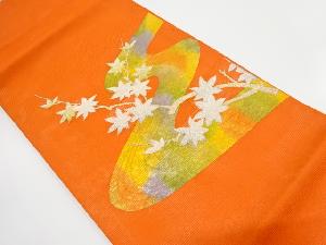 絽　流水に楓模様織り出し　名古屋帯